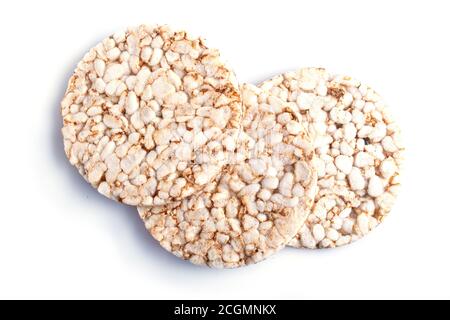 Pile of three rice cakes isolated on white background. top view. Stock Photo