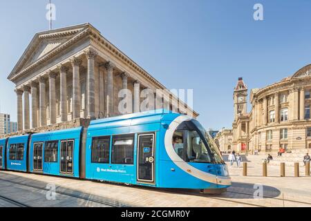 West Midlands Metro which operates between Birmingham and Wolverhampton, passing the Town Hall in Victoria Square, Birmingham, England, UK Stock Photo