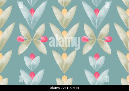 Art floral vector seamless pattern with watercolor flowers and leaves. Stock Vector