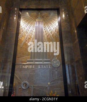 The Empire State Building lobby plaque, New York City, United States ...