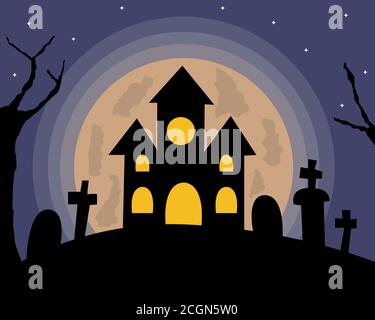 Illustration vector design of Halloween landscape background Stock Vector