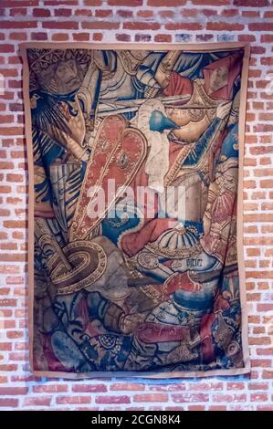 Amboise, France - October 31, 2013: Colorful wall tapestry at chateau du clos luce, Amboise, France. Stock Photo