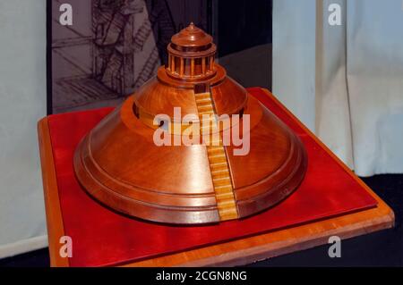 Amboise, France - October 31, 2013: Leonardo da Vinci quadruple staircase around a square tower, in the Models room of chateau du Clos Luce, Amboise, Stock Photo