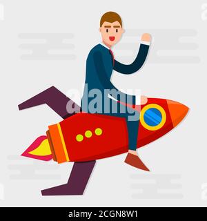 Businessman ride rockets for business startup concept vector illustration Stock Vector