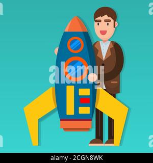 businessman holding rocket  for business startup concept vector illustration Stock Vector