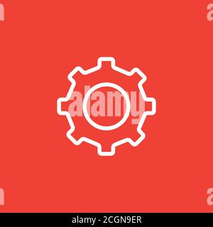 Gear Line Red Icon On White Background. Red Flat Style Vector Illustration Stock Vector