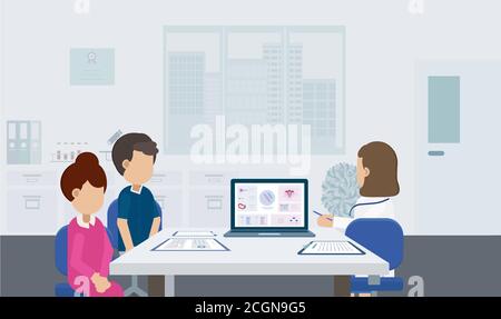 Fertility clinic concept with doctor and patients flat design vector illustration Stock Vector