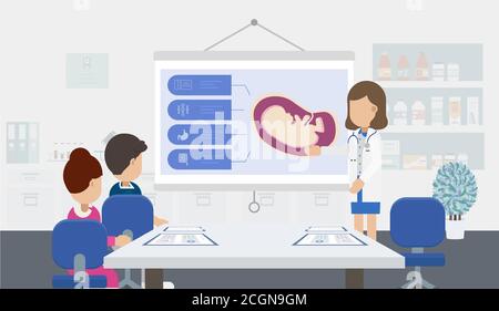 Fertility clinic concept with doctor and patients flat design vector illustration Stock Vector