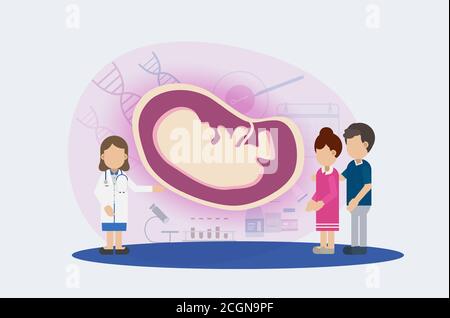 Fertility clinic concept with doctor and patients flat design vector illustration Stock Vector
