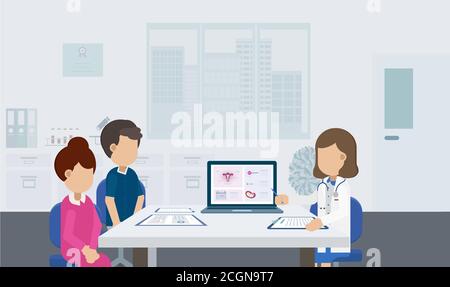 Fertility clinic concept with doctor and patients flat design vector illustration Stock Vector