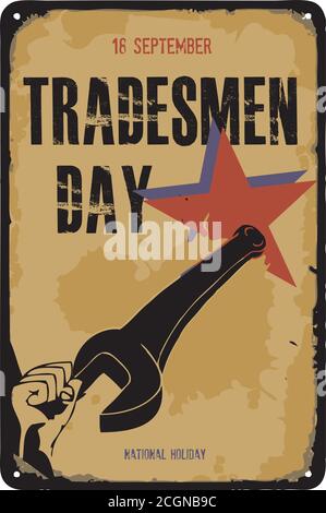 Old vintage sign to the date - Tradesmen Day. Vector illustration for theNational holiday and event in september. Stock Vector
