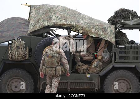 Soldiers from Royal Scots Dragoon Guards during Exercise Solway Eagle at the Kirkcudbright training area, Scotland. Stock Photo