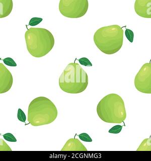 Seamless pattern with fresh bright exotic pomelo fruit on white background. Summer fruits for healthy lifestyle. Organic fruit. Cartoon style. Vector Stock Vector