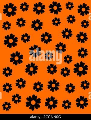 A printable seamless black colour flower design pattern isolated on orange coloured background for cloth, fabric, textile, design, pattern. Vector stock. Stock Vector