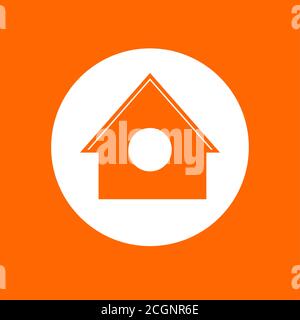 Simple home sign icon. In white circle on a orange background. Stock Vector