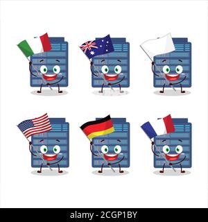Server cloud cartoon character bring the flags of various countries Stock Vector