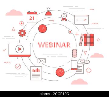webinar online teaching concept with icon set template banner with modern orange color style Stock Vector