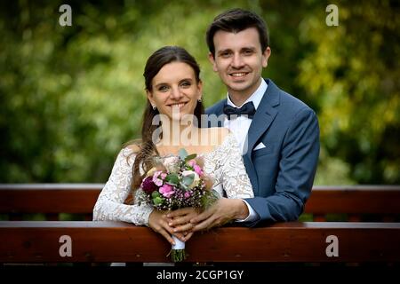 Bridal couple, Karlsruhe, Baden-Wuerttemberg, Germany Stock Photo
