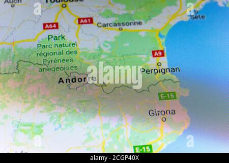 Ryazan, Russia - July 08, 2018: Country of Andorra on the google maps service Stock Photo