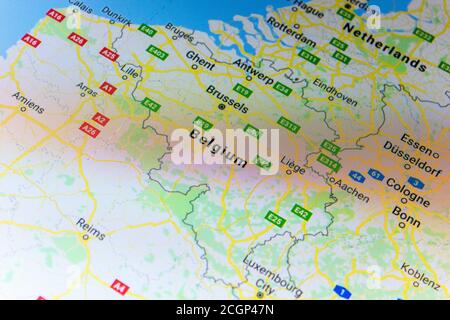 Ryazan, Russia - July 08, 2018: Country of Belgium on the google maps service Stock Photo