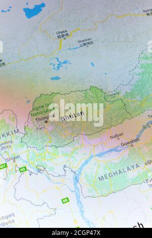 Ryazan, Russia - July 08, 2018: Country of Bhutan on the google maps service Stock Photo