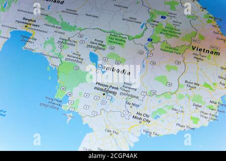 Ryazan, Russia - July 08, 2018: Country of Cambodia on the google maps service Stock Photo