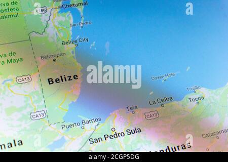 Ryazan, Russia - July 08, 2018: Country of Belize on the google maps service Stock Photo