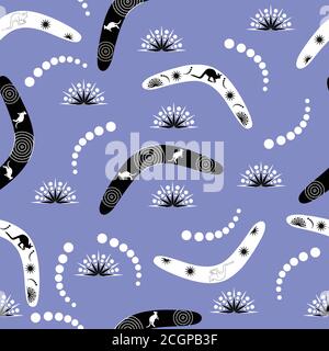 Boomerangs and Kangaroos seamless pattern Stock Vector