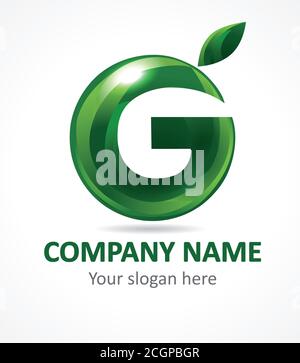 Letter G green apple abstract brandname sign. Branding vector logo letter G design. Eco green beauty saloon, spa lab, gardening, environmental protect Stock Vector