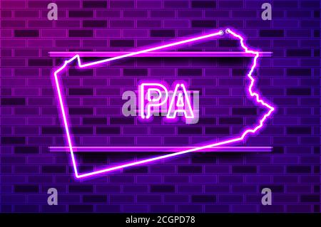 Pennsylvania US state glowing purple neon lamp sign Stock Vector