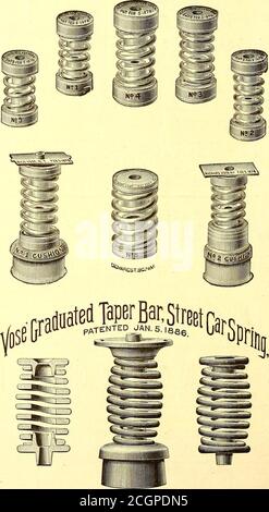 . The Street railway journal . 13 Barclay Street, . £TeT*7 TTorls, PATENTEE AND MANUFACTURER OF Graduated Street Car Springs, Patented, April 15th, 1879. ADAPTED TO THE STEPHENSON,BEMIS,RANDALL,HIGLEY,BRILL,JONES,BALTIMORE, VOLK,CHAPLIN, LACLEDEAnd all other Boxes. Adapted to allPedestals Post Gears.. No. 0, for 10-ft. Light Cars.No. 1, for 10-ft. Cars.No. 2, for 12-ft. Cars.No. 3, for 14-ft. Cars.No. 4, for 16-ft. Cars.No. 5, for 16-ft. Cars. (Single Pedestal.) No. 1, Cushion, for 16-ft,Cars. No. 2, Cushion, for 12 and14-ft. Cars. Motion Soft andSlow. It has no RapidVibrations. This Spring is
