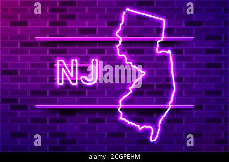 New Jersey US state glowing purple neon lamp sign Stock Vector