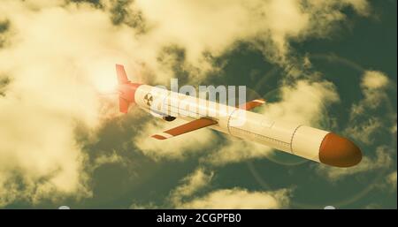 Nuclear Cruise missile against the sky. 3D render Stock Photo