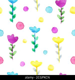 Watercolor floral seamless pattern. Flower summer background. Vector illustration Stock Vector