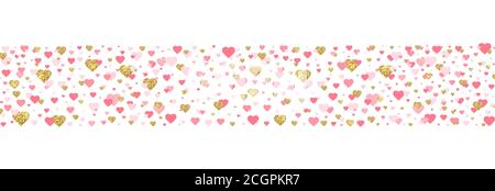 Valentines Day Background With Hearts Confetti. Glitter Gold And