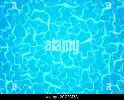 Swimming pool rippled with sun reflection. Water surface background. Realistic swimming pool top view. Summer background. Vector illustration Stock Vector