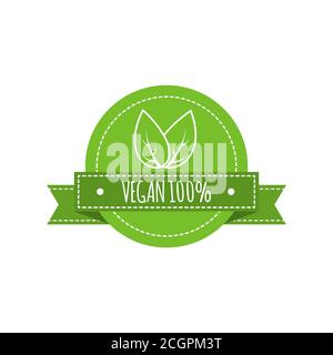 Bio food logo. Vegan vector badge. Vegan food sign with leaves. Organic design. Vector illustration Stock Vector