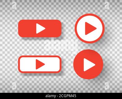 Play button icons set isolated on transparent background. Social media symbol. Design template for web, apps. Vector illustration Stock Vector