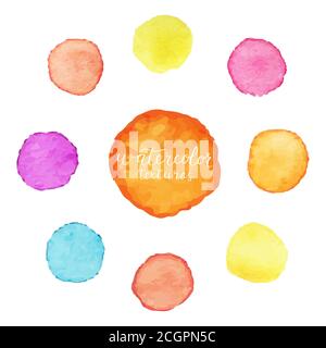 Colorful circles of watercolor paint. Set of watercolor stains on white background. Vector illustration Stock Vector