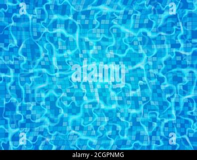 Swimming pool with ripple and waves. Blue ceramic tile mosaic in swimming pool. Water surface. Vector illustration Stock Vector