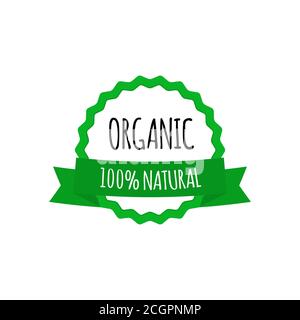 Vegan vector badge. Round eco green logo with ribbon. Tag for cafe, restaurants, packaging design Stock Vector