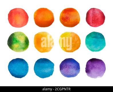 Bright watercolor circles set. Rainbow watercolour stains collection. Vector illustration Stock Vector
