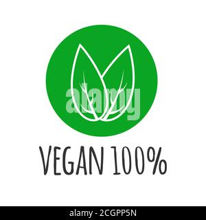 Round eco, green logo. Vegan vector logotype. Vegan food sign with leaves. Organic design Stock Vector