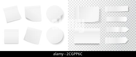 White sticker set on transparent and white background. Realistic stickers with folded edge. Paper labels and tags. Sticky note mockup. Adhesive sheets Stock Vector