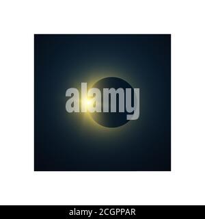 Solar eclipse. Total eclipse of the sun with corona. Full solar eclipse phenomenon. Star shining. Space background. Vector Illustration Stock Vector