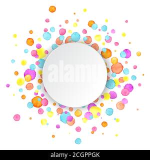Watercolor confetti with space for your text. Colorful rainbow confetti background. Party design. Vector illustration Stock Vector