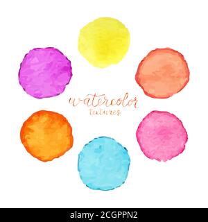 Vector set of colorful watercolor circles. Watercolour stains on white background. Vector illustration Stock Vector