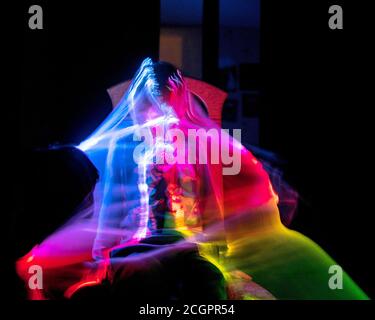 beautiful and colorful light paintings, abstract light lines and contours, happy light textures Stock Photo