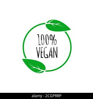 Vector round vegan, eco, bio green logo with leaf. Vector elements for labels, logos, badges, stickers or icons. Vegan menu Stock Vector