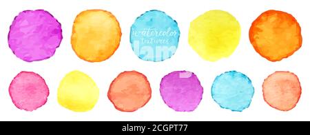 Rainbow watercolor circles set. Vector watercolour circle elements for design. Watercolor circles background. Vector illustration Stock Vector
